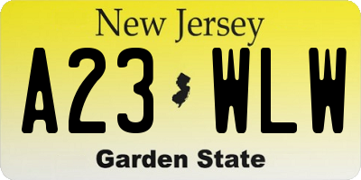 NJ license plate A23WLW