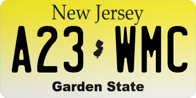 NJ license plate A23WMC
