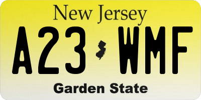 NJ license plate A23WMF