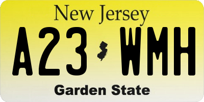 NJ license plate A23WMH
