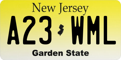 NJ license plate A23WML