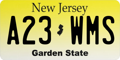 NJ license plate A23WMS