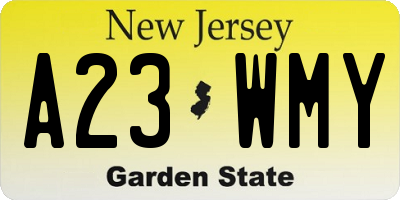 NJ license plate A23WMY