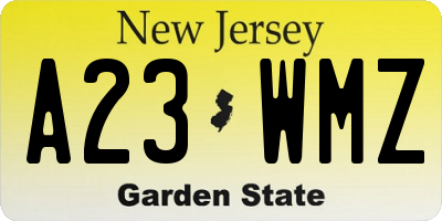 NJ license plate A23WMZ