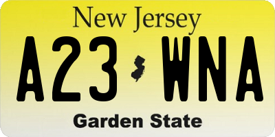 NJ license plate A23WNA