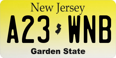 NJ license plate A23WNB