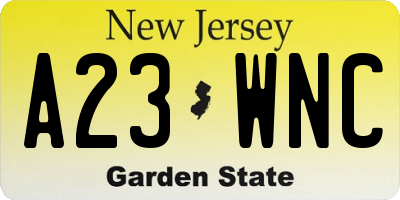 NJ license plate A23WNC