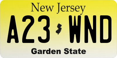 NJ license plate A23WND