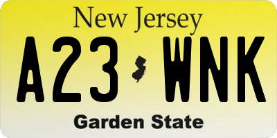 NJ license plate A23WNK