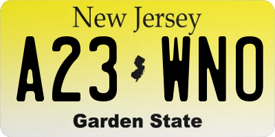 NJ license plate A23WNO