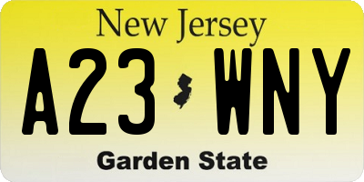NJ license plate A23WNY