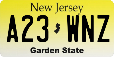 NJ license plate A23WNZ