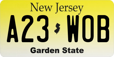 NJ license plate A23WOB