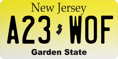 NJ license plate A23WOF