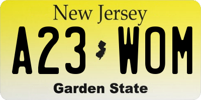 NJ license plate A23WOM