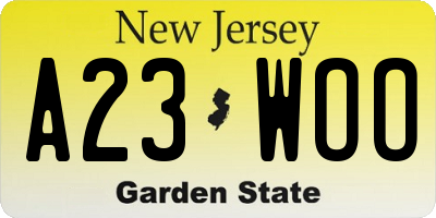 NJ license plate A23WOO