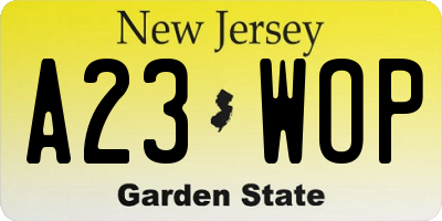 NJ license plate A23WOP