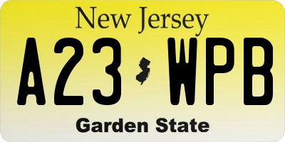 NJ license plate A23WPB