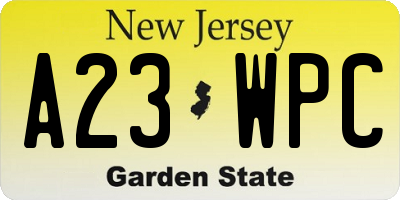 NJ license plate A23WPC