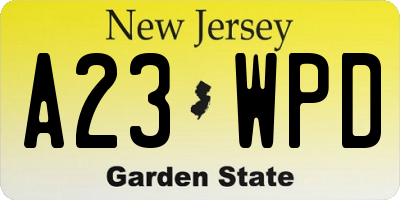 NJ license plate A23WPD