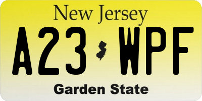 NJ license plate A23WPF