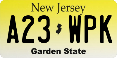 NJ license plate A23WPK