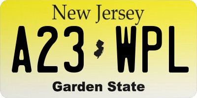 NJ license plate A23WPL