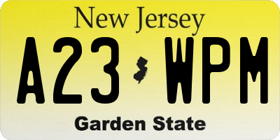 NJ license plate A23WPM