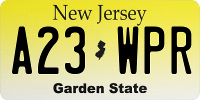 NJ license plate A23WPR
