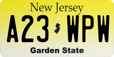 NJ license plate A23WPW