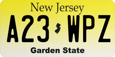 NJ license plate A23WPZ