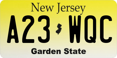 NJ license plate A23WQC