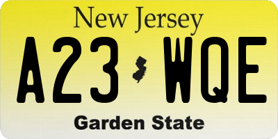 NJ license plate A23WQE