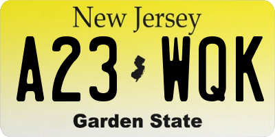 NJ license plate A23WQK