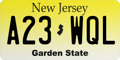 NJ license plate A23WQL
