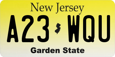 NJ license plate A23WQU