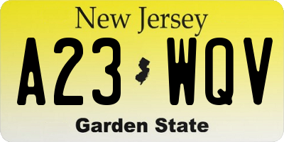 NJ license plate A23WQV