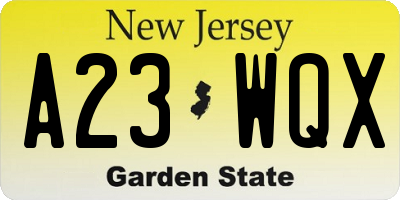 NJ license plate A23WQX