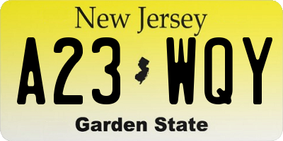 NJ license plate A23WQY
