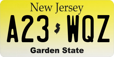NJ license plate A23WQZ