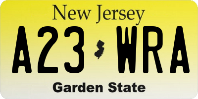 NJ license plate A23WRA