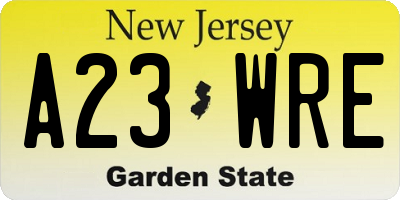 NJ license plate A23WRE