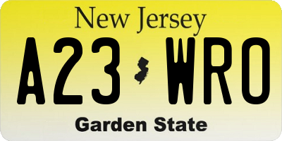 NJ license plate A23WRO