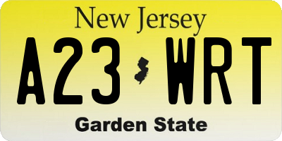 NJ license plate A23WRT
