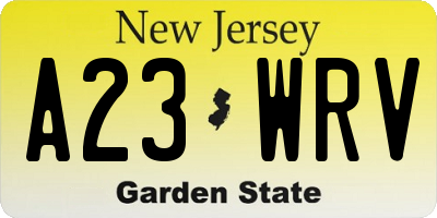 NJ license plate A23WRV