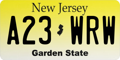 NJ license plate A23WRW