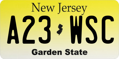 NJ license plate A23WSC