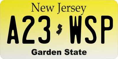 NJ license plate A23WSP
