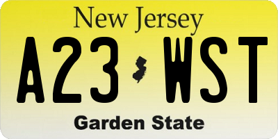 NJ license plate A23WST