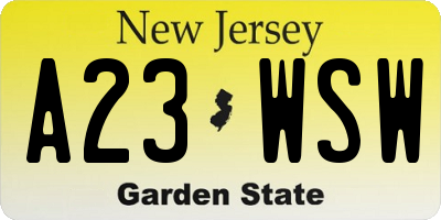 NJ license plate A23WSW